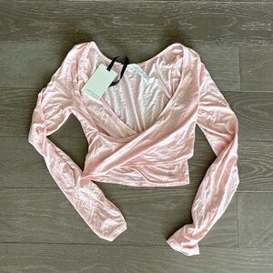 Bandier X something navy crossover top in pale blush